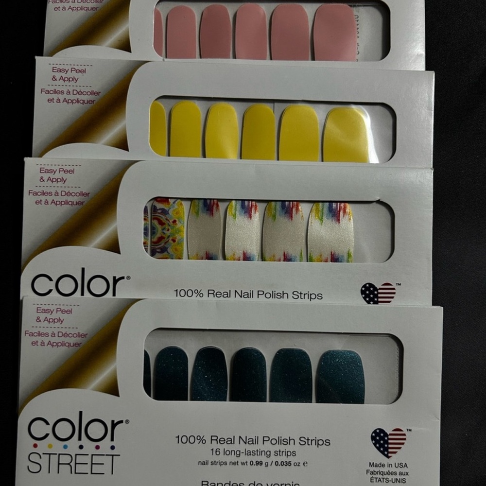 Color Street Nail Polish Strips Set - Pink, Multicolor, Yellow, Green